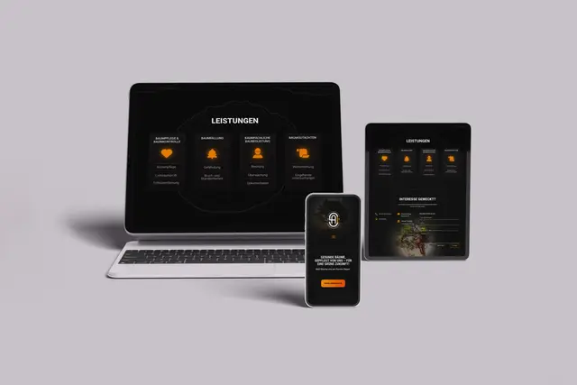 Website von Baumpflege Angermund auf Laptop, Tablet und Smartphone – Webdesign von Forestisland