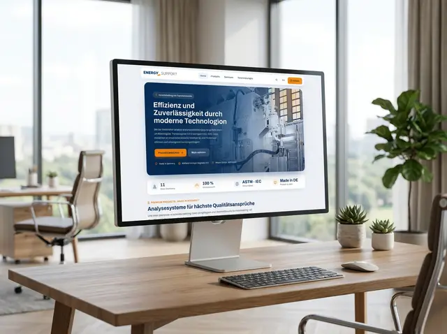 Neue Website von Energy Support auf einem Monitor im Büro – Webdesign von Forestisland